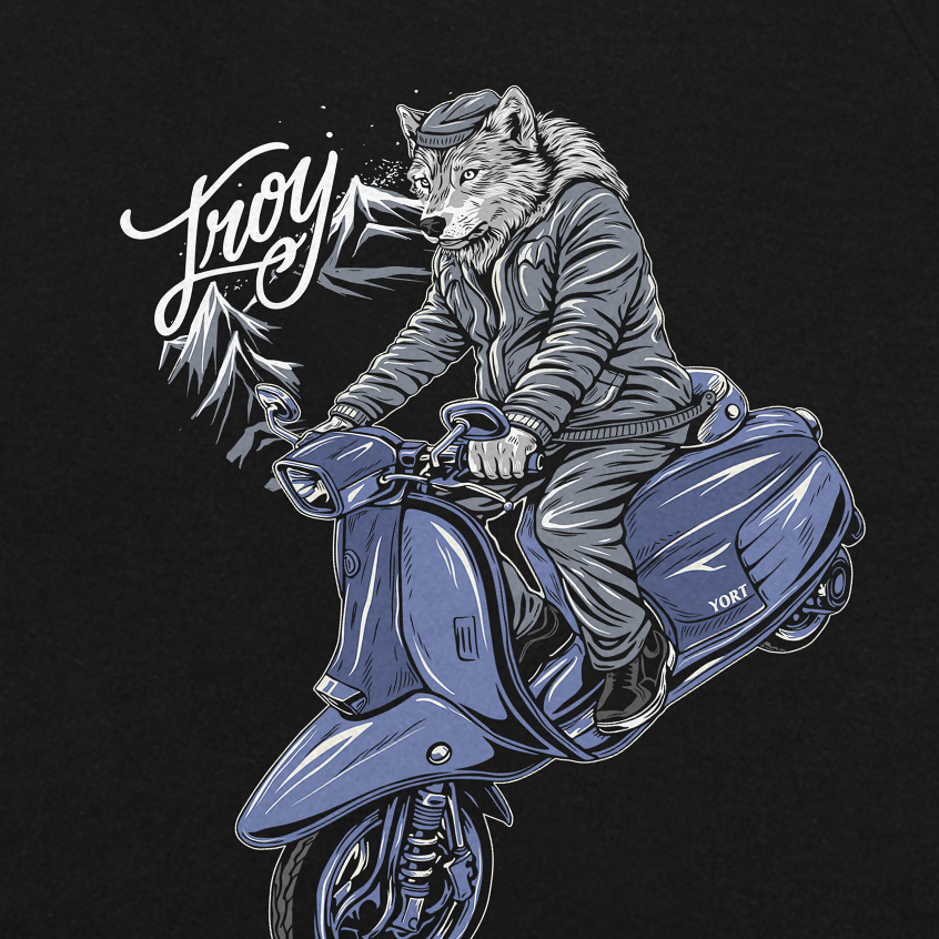 Troy Company Kaos Pria Lengan Pendek Hitam - Wolf Riding Tshirt Black MTD 3599
