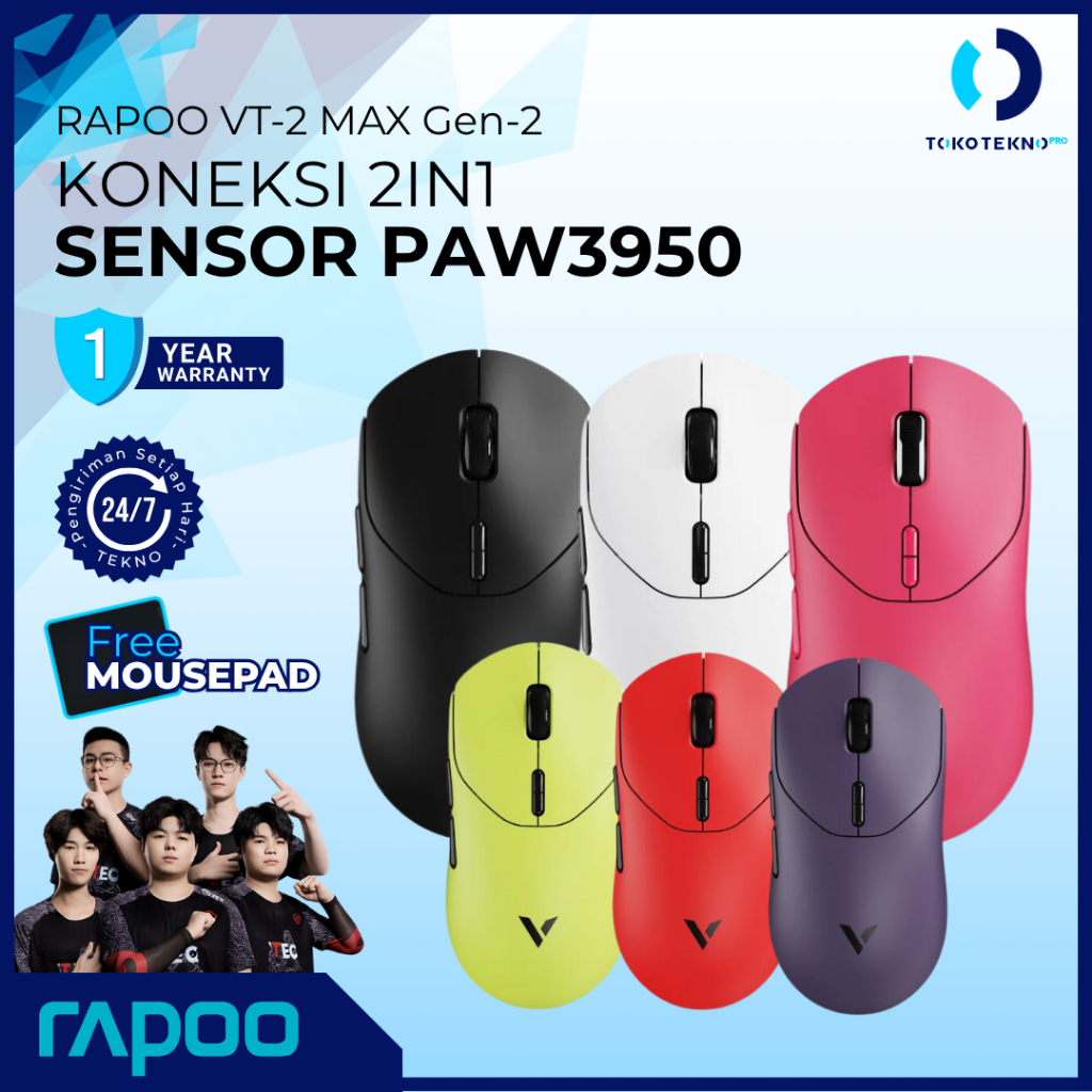 Rapoo VT2/VT-2 MAX Gen-2 Mouse Gaming Wireless  Paw3950 8000Hz Polling Rate
