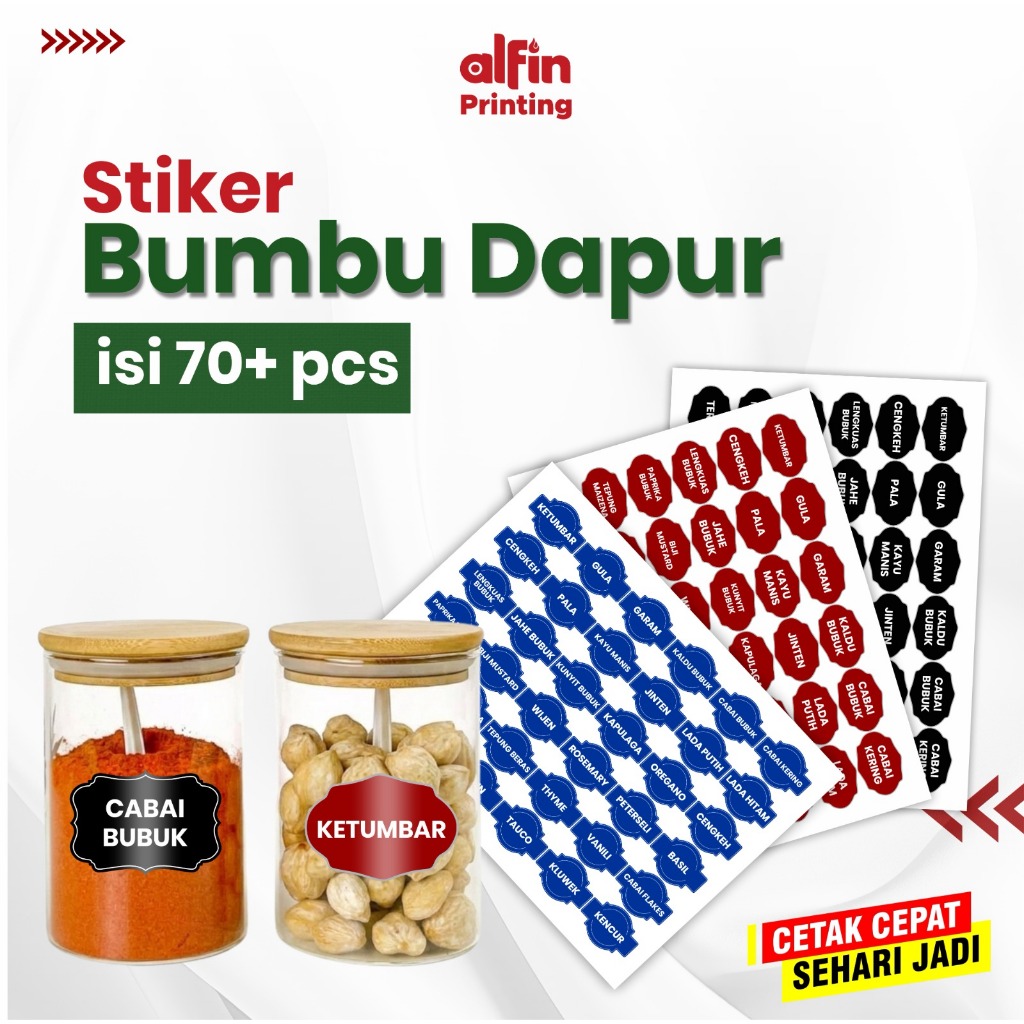 Sticker Bumbu Dapur Terlengkap | Waterproof | Kitchen Set Label | Label Nama Toples Wadah Makanan