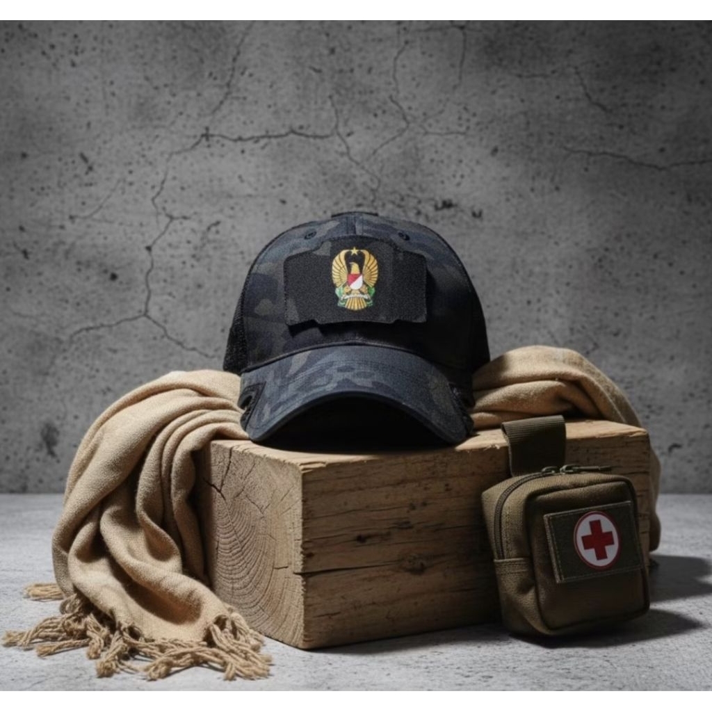 [ORIGINAL] Topi Tactical Perwira Hitam Loreng Sage Kostrad Terbaru - Topi Komando Militer Premium TN