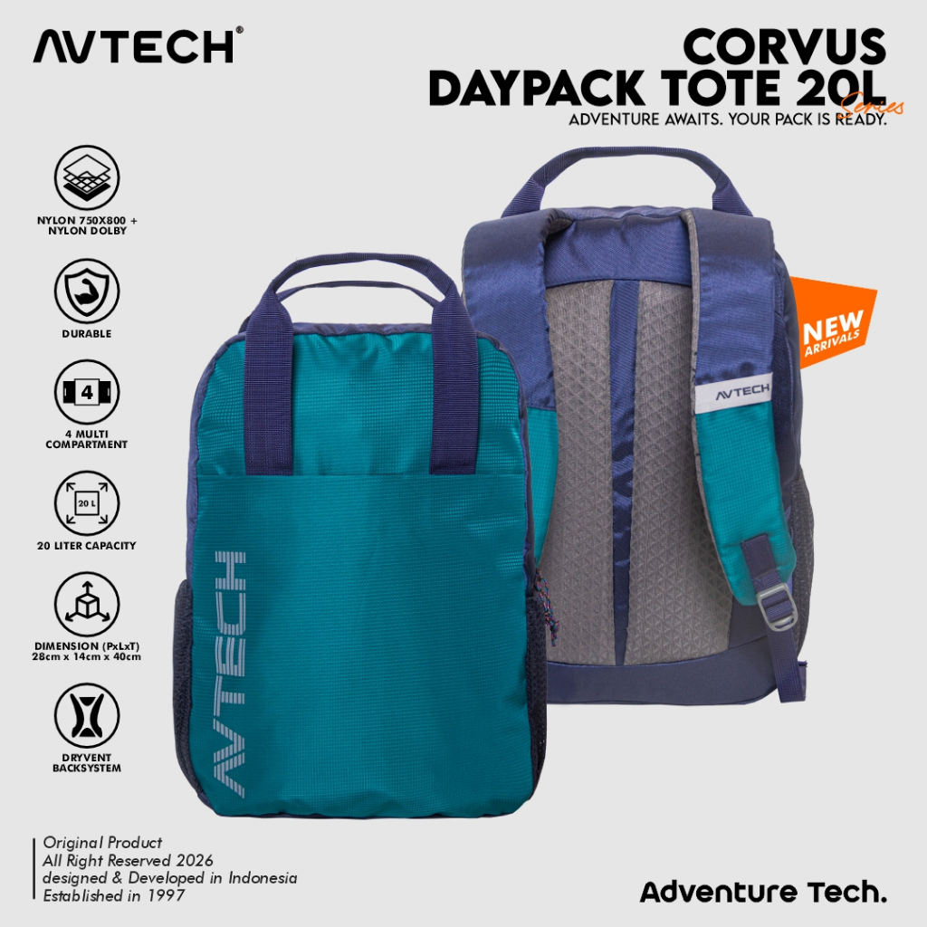 AVTECH - Tas Ransel Daypack Tote Laptop Harian Sekolah Kerja Travel Lifestyle 20 Liter - CORVUS 20