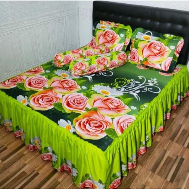 Sprei Rumbai Lv biru King/Queen/Double/Single Bahan katun Free 2 sarung bantal 2 sarung guling