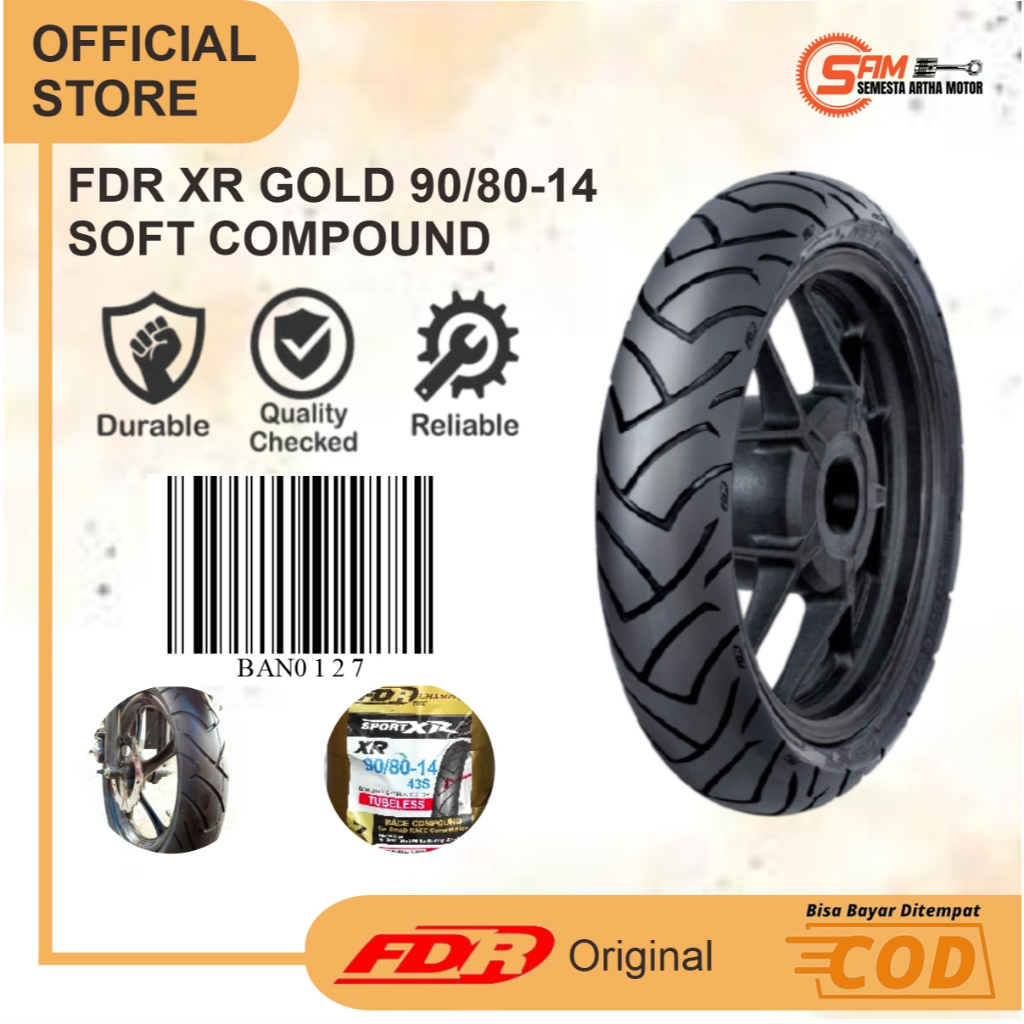 Ban Luar FDR Sport XR Gold Soft Compound 90/80 Ring 14 Tubeless Motor Matic Beat Vario Mio Scoopy Ra