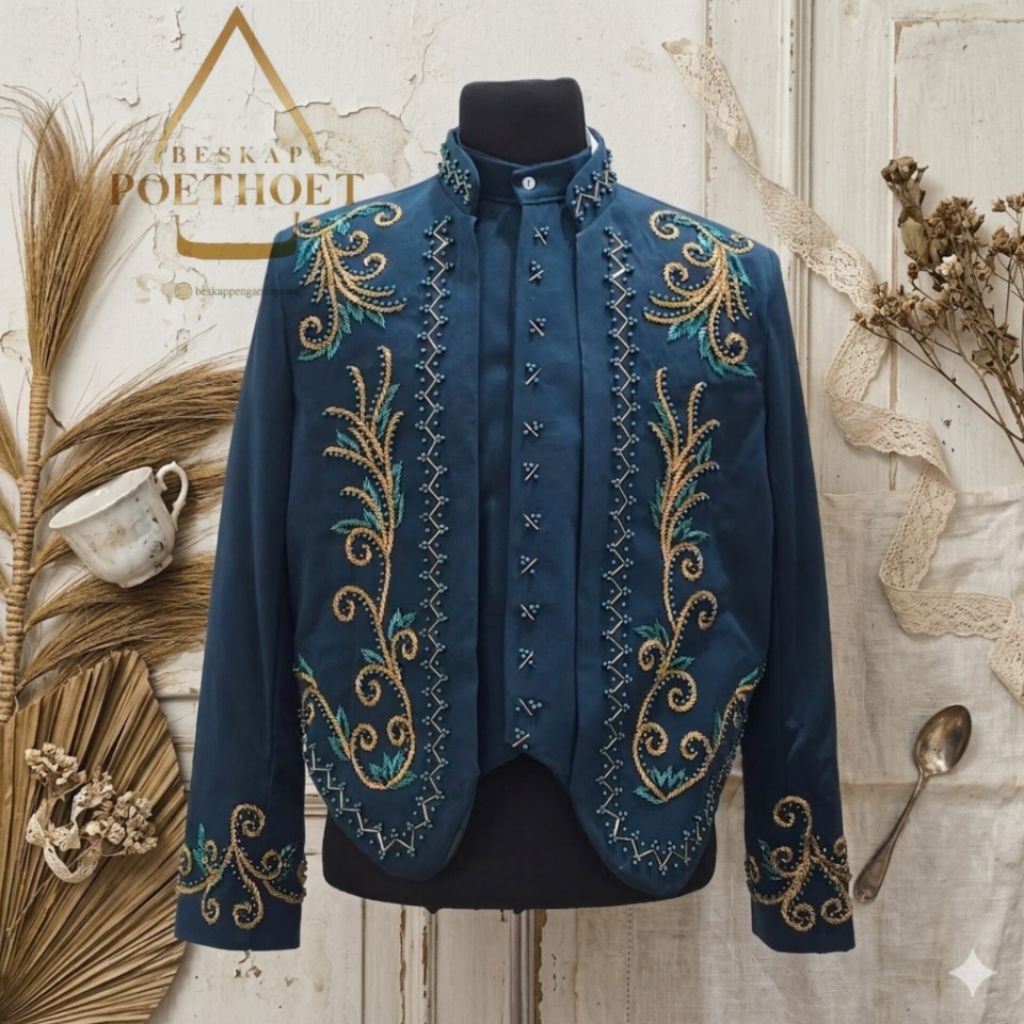 [Free selop] Beskap pengantin pria || beskap blue emerald payet emas || beskap resepsi biru emerald 