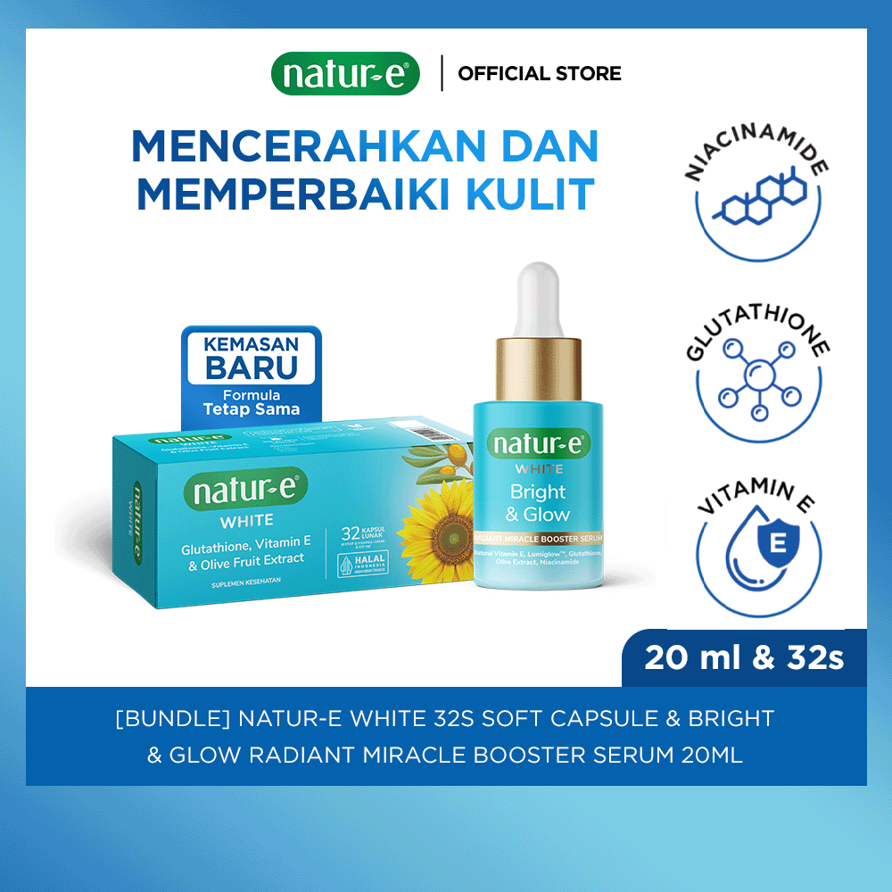 Natur-E Paket Inside-and-Out White Soft Capsule 32s + Bright & Glow Radiant Miracle Booster Serum 20