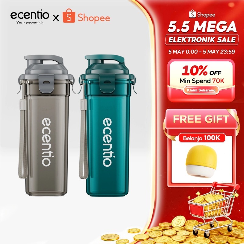 ecentio botol minum Portable 500ml aesthetic Olahraga bottle tail benning Anti Bocor botol plastik d
