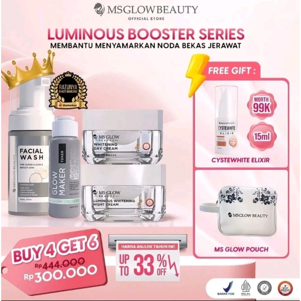 Paket Luminous Toner Glow Maker free serum Ms Glow
