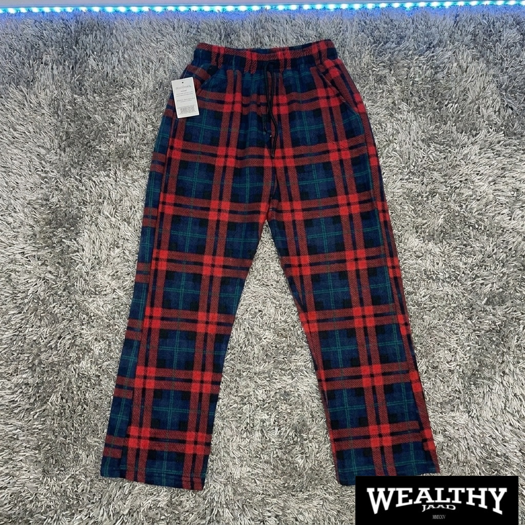 Celana Panjang Tartan Pria Polar Original Produk Nyaman Warna Merah Navy