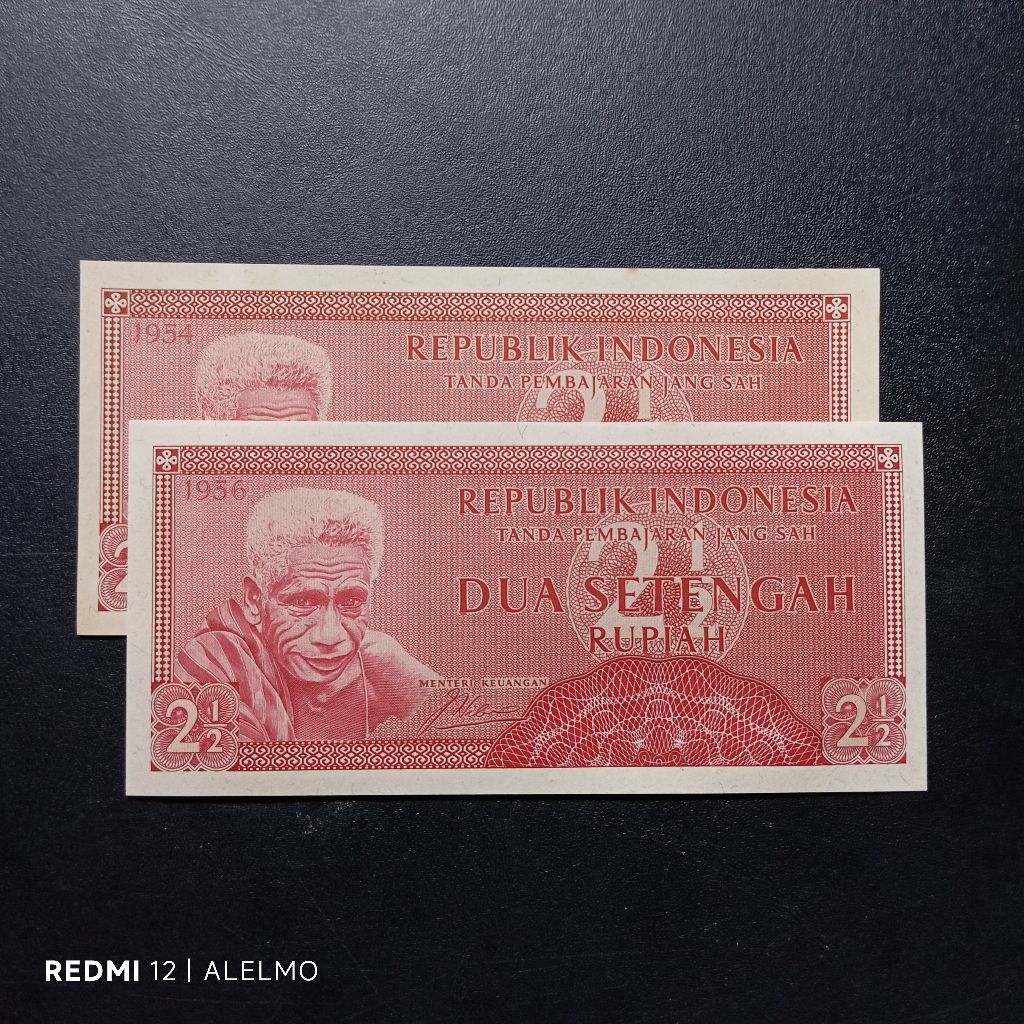 variasi tahun uang kertas 2½ rupiah suku bangsa 1954 & 1956 baru asli