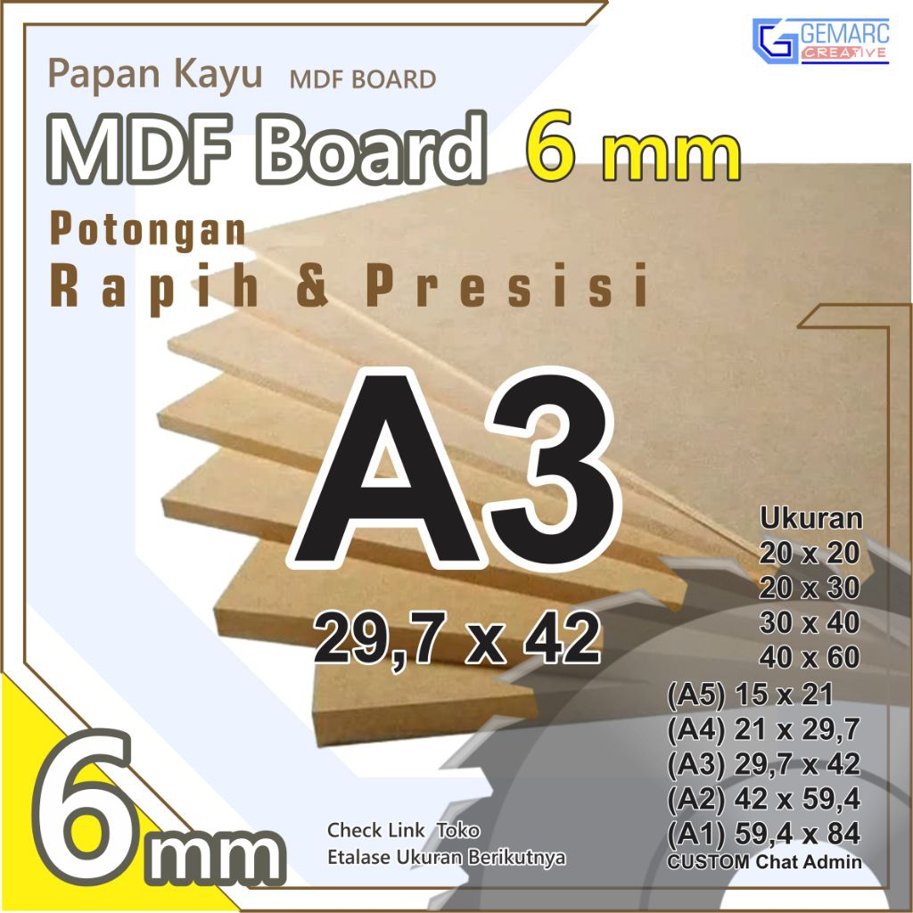 Mdf A3 - Mdf 6mm Ukuran A3