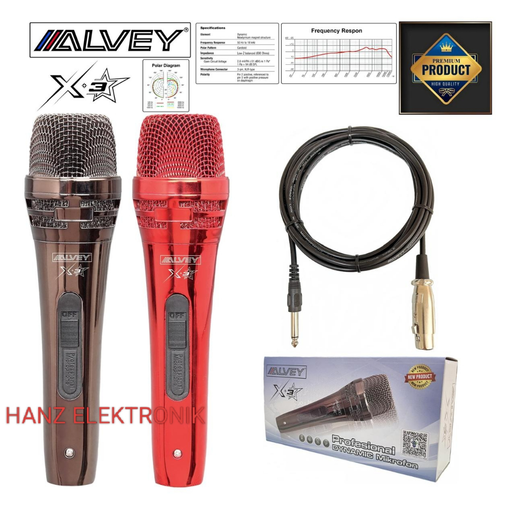 Microphone Kabel ALVEY X3 Mik Kabel Vocal Karaoke Mik Original