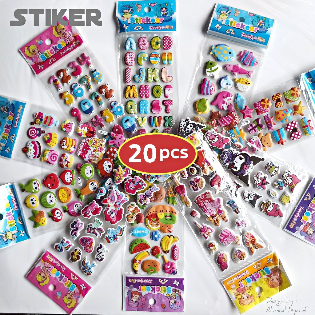 PAKET 20 PCS STIKER BENING TIMBUL KARAKTER GROSIR MAINAN ANAK STICKER GAMBAR TEMPEL MAINAN EDUKASI A