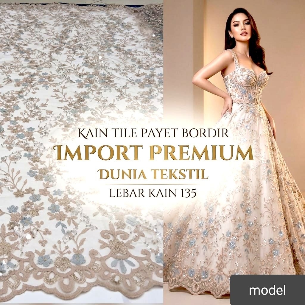 Kain tile Payet bordir import premium/kain tile Payet bordir terbaru