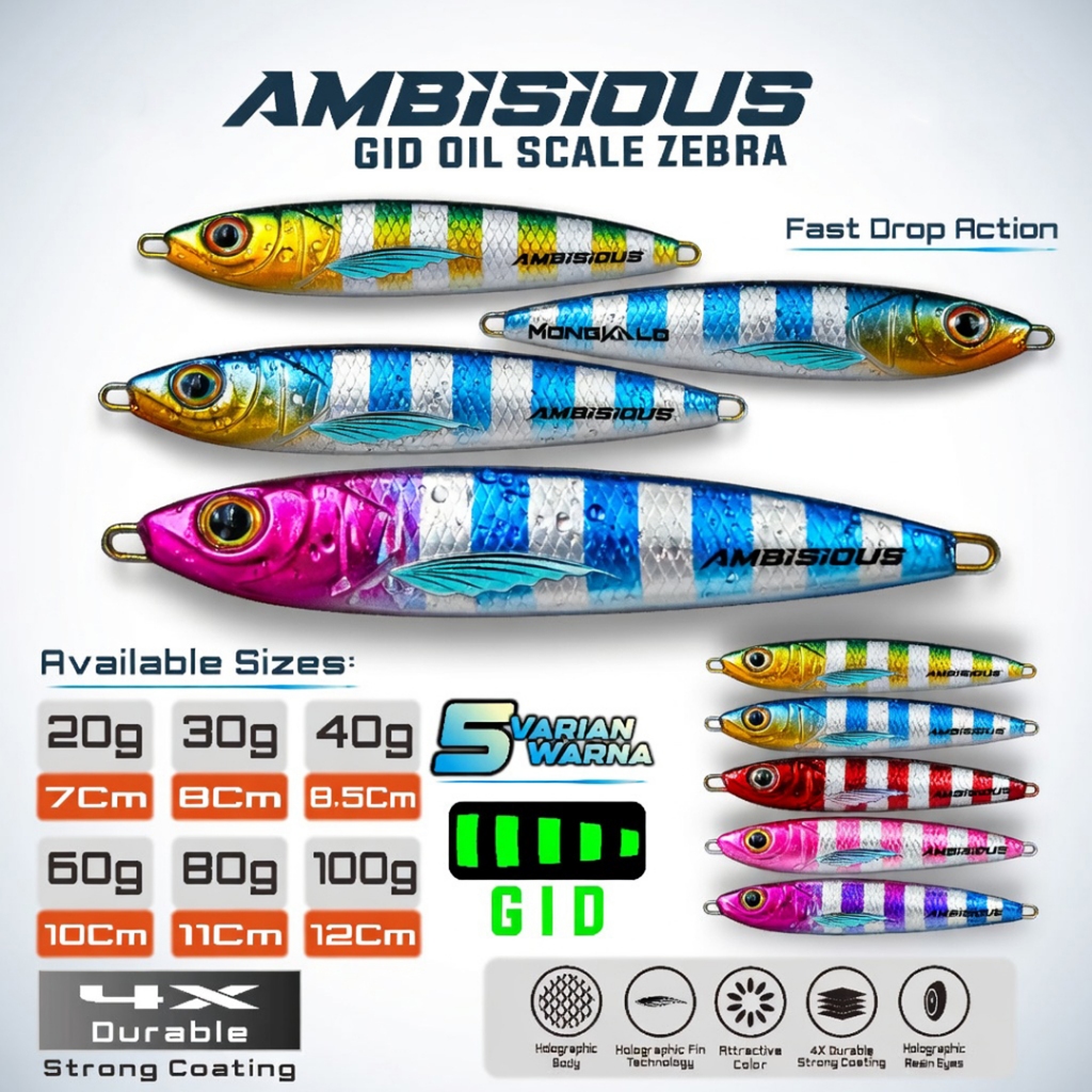 Hookpilot - Metal Jig MONGKALO AMBISIOUS Hologram Minyak GID Zebra 20 gr 30 g 40g 60 gr 80 100 gram 