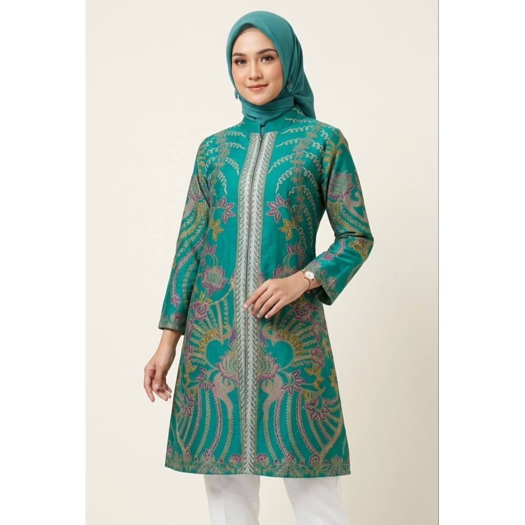 tunik batik warna hijau tosca motif klasik modern