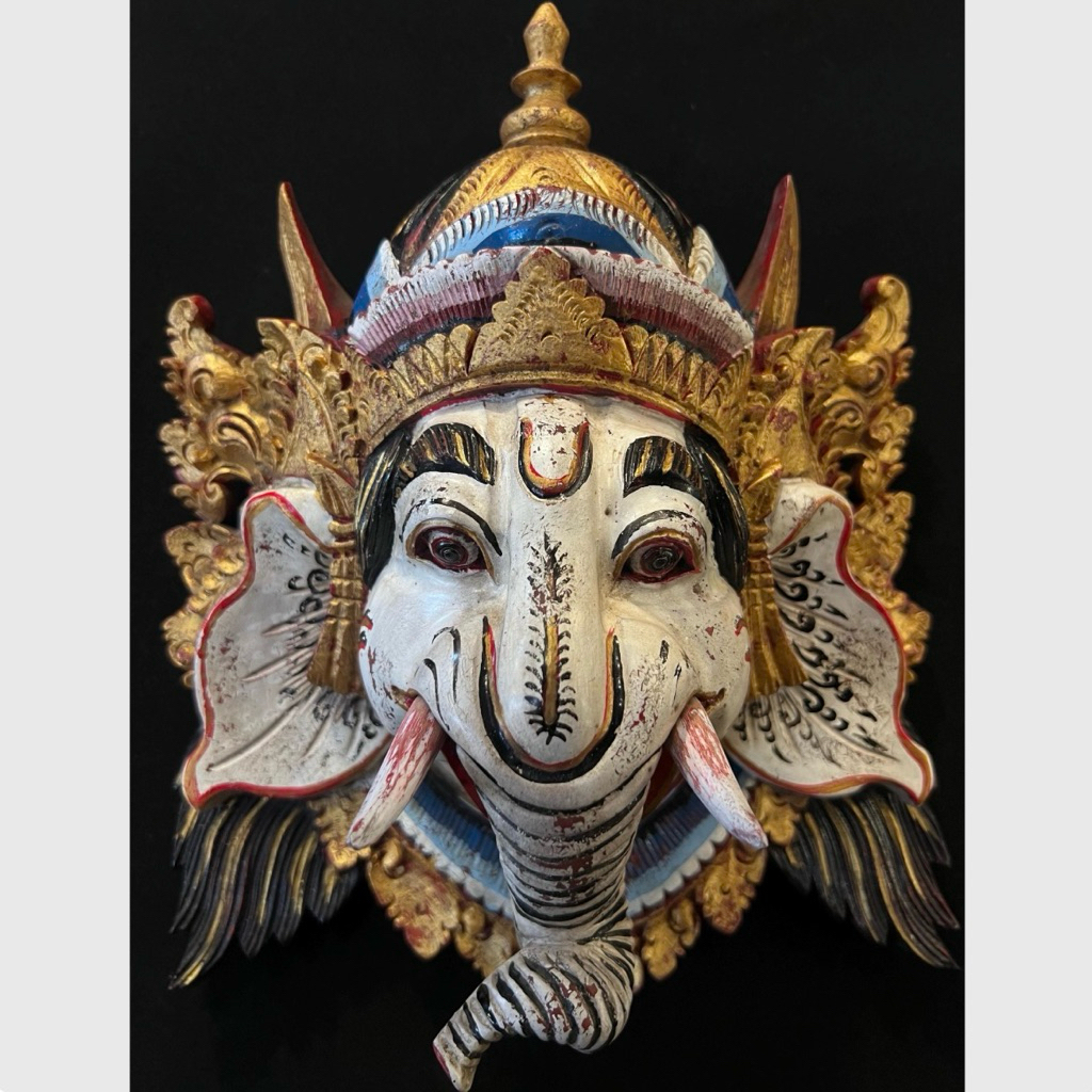 Dekorasi ukiran bali topeng kayu ganesha bali