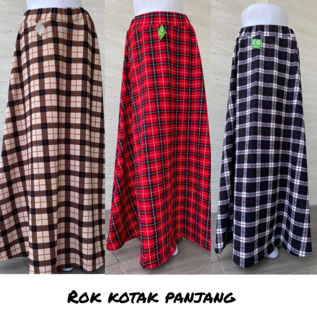 ROK PANJANG MOTIF KOTAK_KOTAK WANITA DEWASA BAHAN WAFEL KARET MELAR