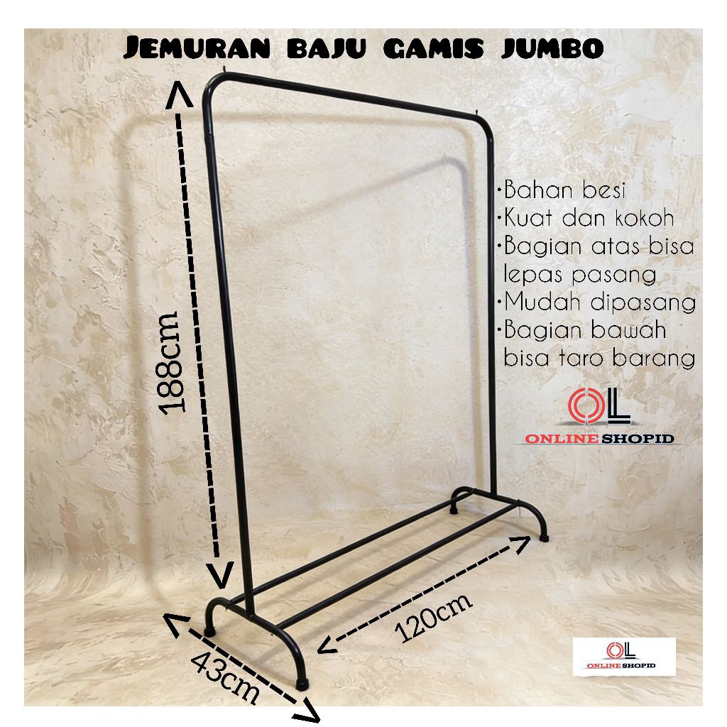 Jemuran gamis/ jemuran gawang/ jemuran serbaguna bahan besi bisa bongkar pasang ukuran jumbo