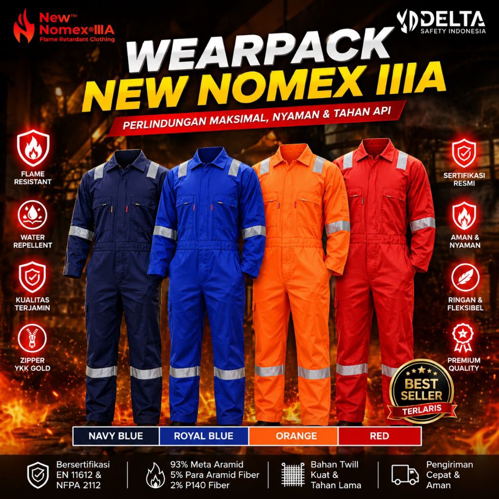 Wearpack Nomex IIIA Tahan Api Original | Baju Safety Coverall Anti Api Anti Static Oil & Gas Tambang
