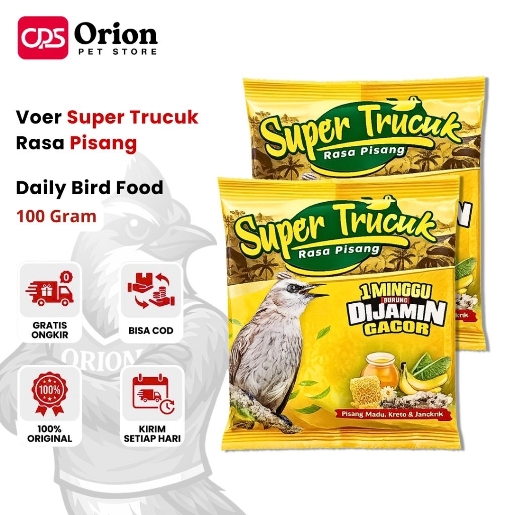 Voer Super Trucuk Rasa Pisang Pur 100g Pakan Pellet Harian Burung Trucukan, Cucak Ijo, Pleci, Tinggi
