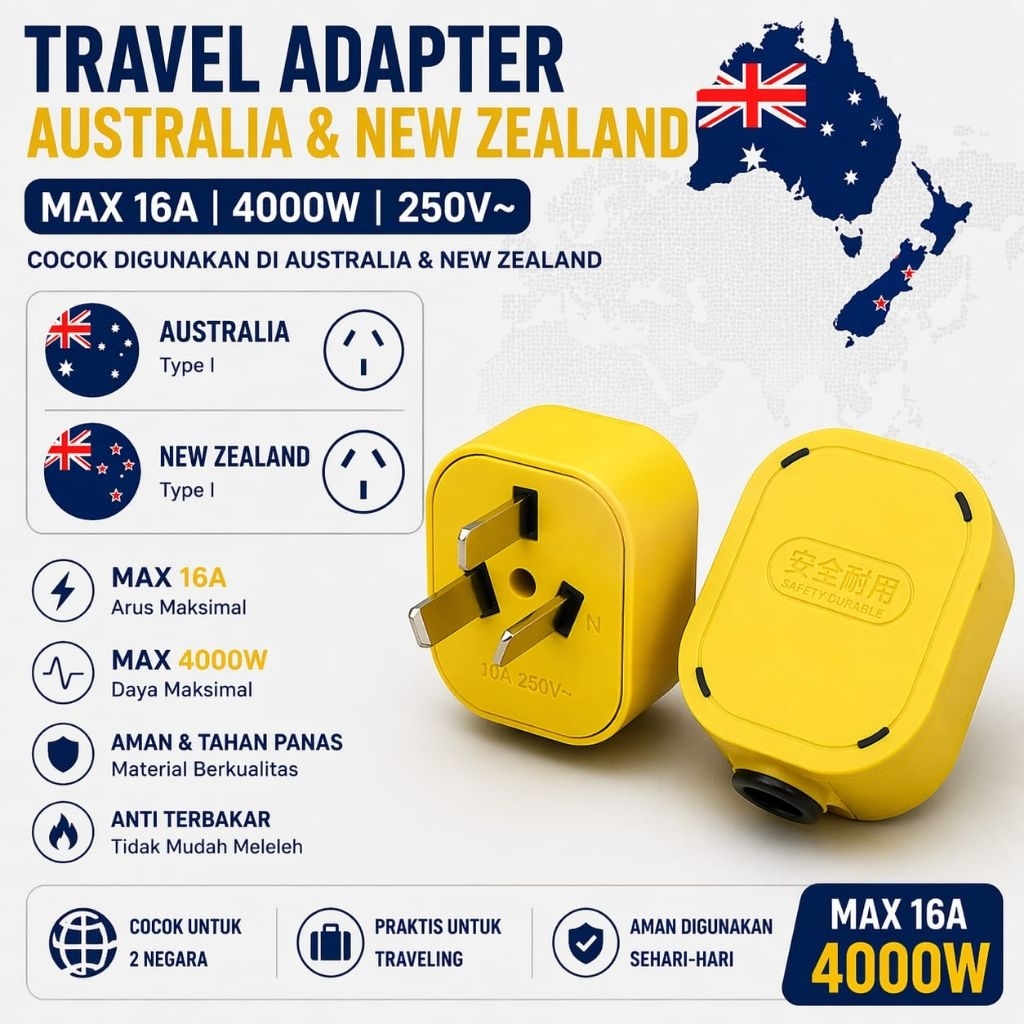 AEBRAND STEKER LISTRIK KAKI 3 AUSTRALIA NEWZELAND MAX 16A - STEKER TIPE I 16A Besar Standar Australi