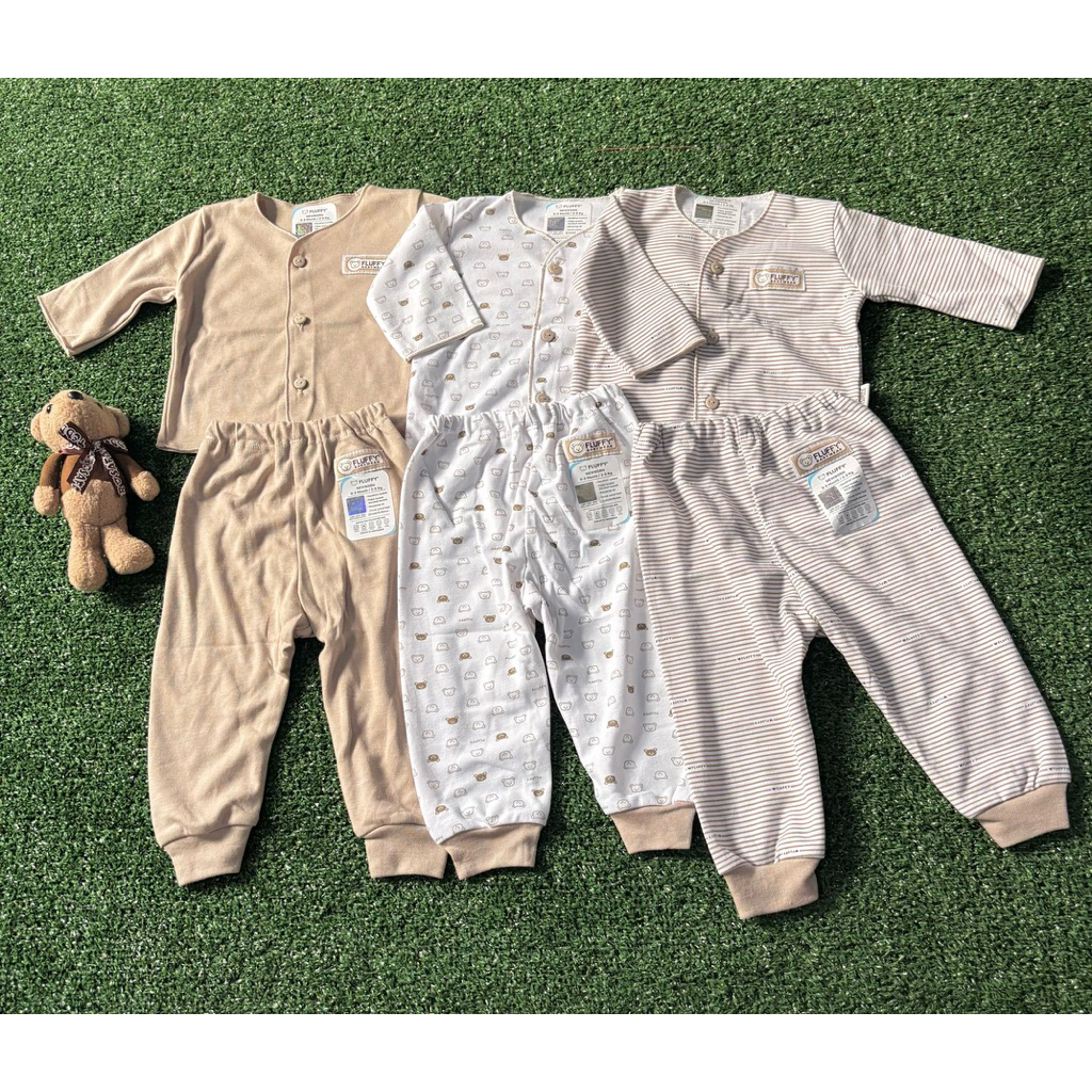 set 3 set 6 pcs baju panjang bayi new born 0-3 bulan merk fluffy fluffy baby wear