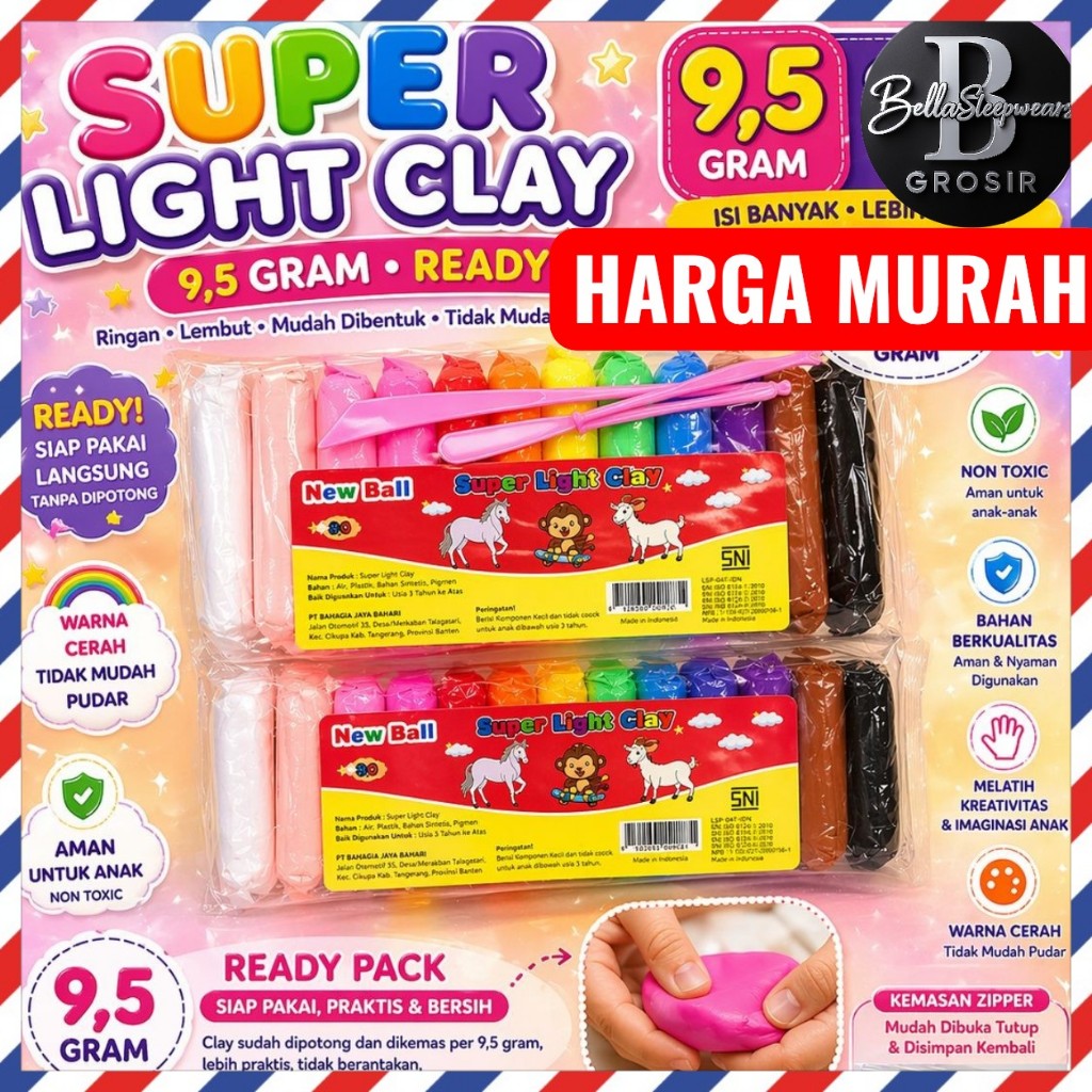 BELLA | 9.5 GRAM 12pc MAINAN MAGIC CLAY 9.5 GRAM REAL | CLAY POLYMER BERAT 9.5 GRAM ASLI