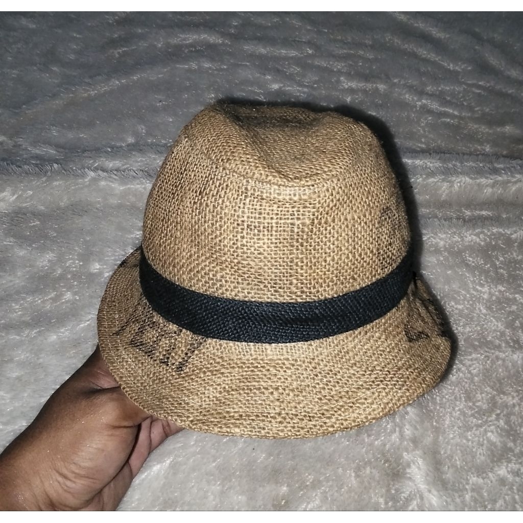 Topi Fedora/Laken Model Kotak Bahan Karung Goni Size 56-57cm Second