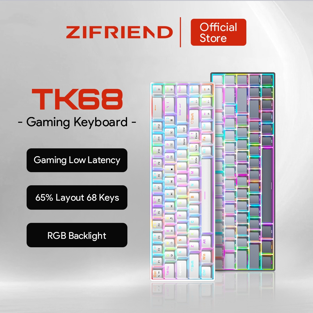 ZIFRIEND TK68 RGB Backlit Mechanical Keyboard Hotswap Wired Blue Red Switch Gaming Keyboard