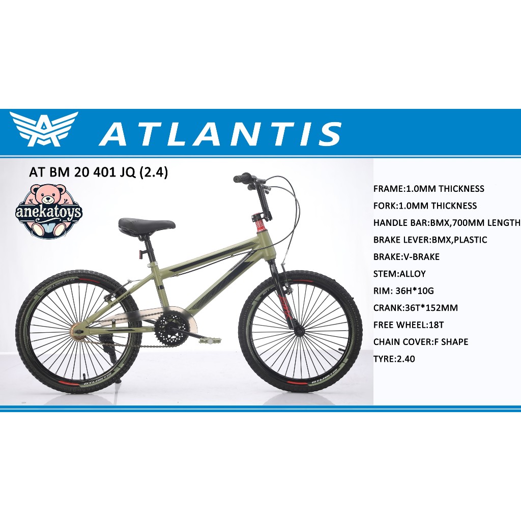 Sepeda BMX Anak Laki Atlantis BM 401JQ Ban Pompa 20x2.125 Inch Untuk Anak 7-12 Tahun