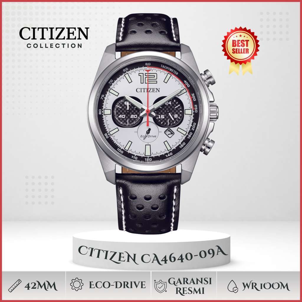 Jam Tangan Pria Citizen CA4640-09A Eco Drive Chronograph Leather 100M Original