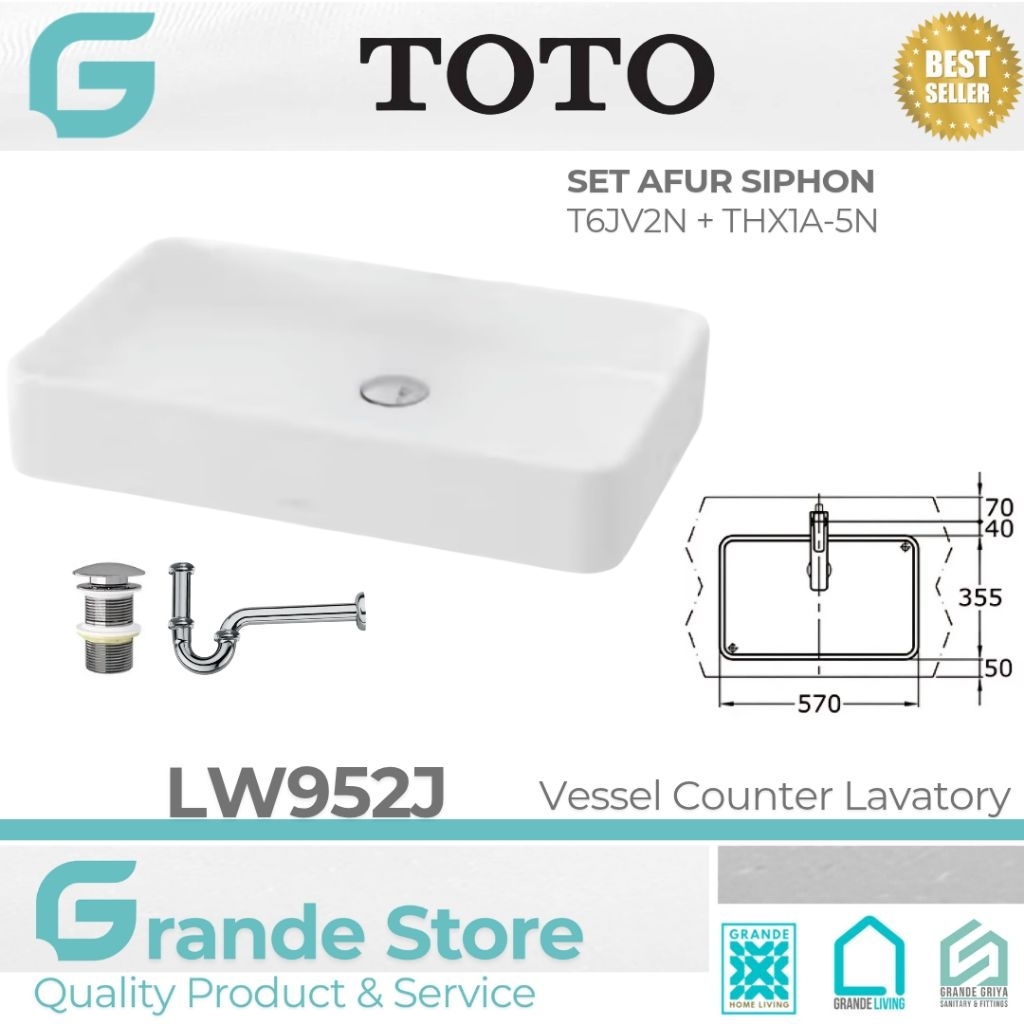 TOTO Wastafel Keramik Meja LW 952 J LW952J Body dan Afur Set