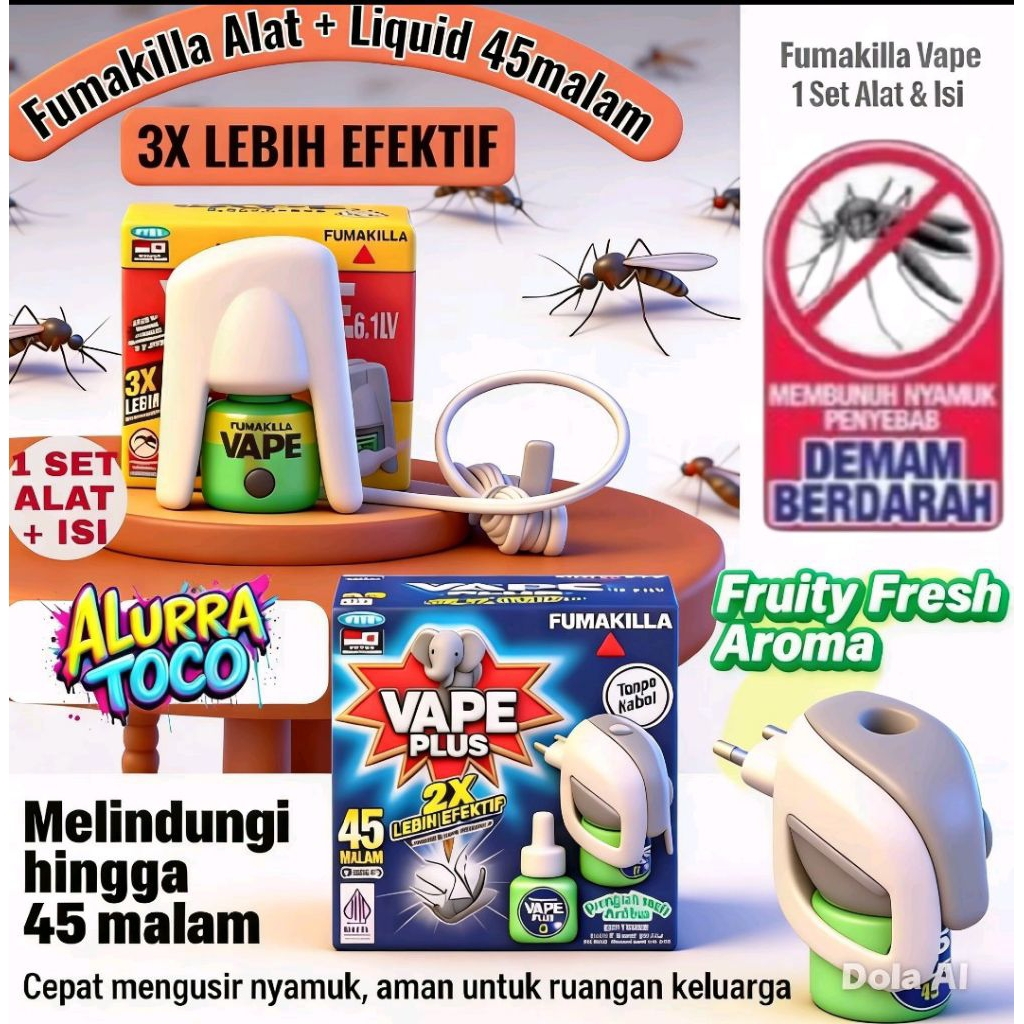 Fumakilla Vape 3X Lebih Efektif Obat Nyamuk Elektrik - Full Set Device  & Isi Ulang / Refill 45malam