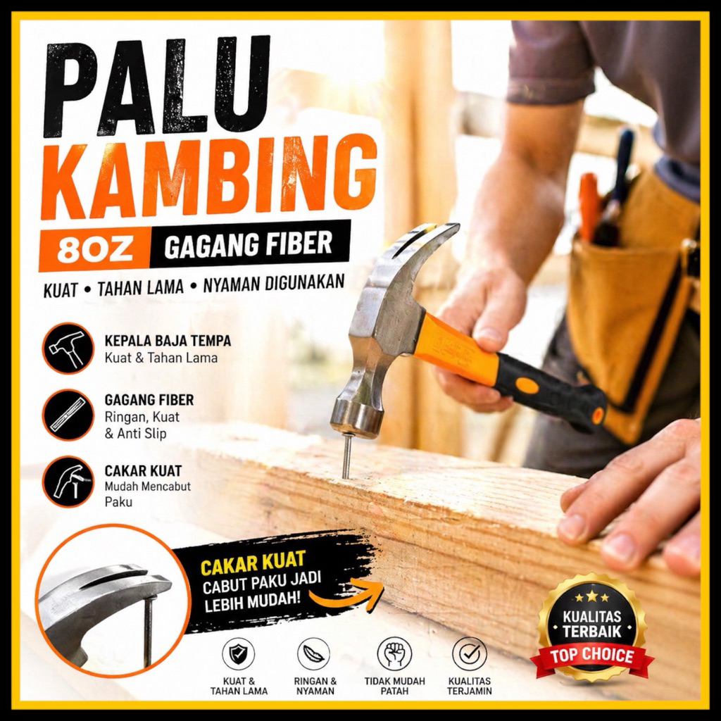 Palu Kambing Palu besi baja asli 8oz Gagang Kuat Anti Selip / Alat Tukang / Palu Besi Serbaguna