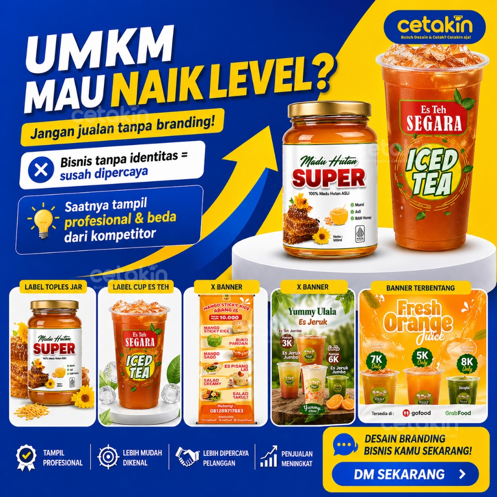 Jasa Cetak Paket Branding UMKM Lengkap | Stiker Label, Banner, Kemasan & Print Custom