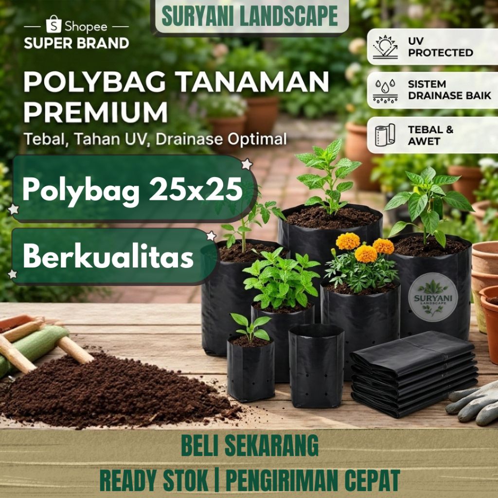 Polybag Tanaman 25x25 Cm Polibek Berkualitas Media Tanam Tebal Plastik Hitam Murah
