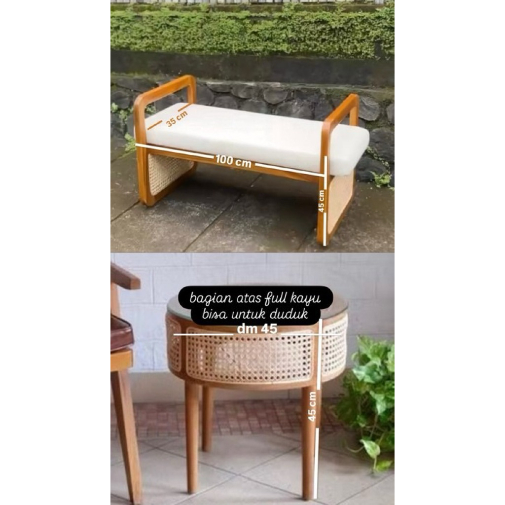 NAKAS ROTAN, STOOL ROTAN, BENCH ROTAN KAYU JATI