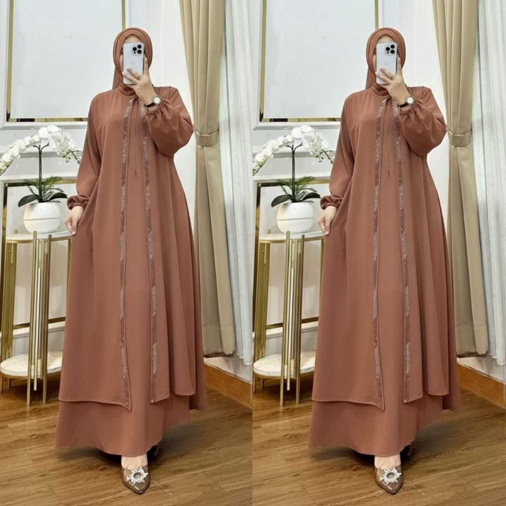 Zalfya Dres Gamis Crinkle Airflow Premium Variasi Bordir Bunga Cantik