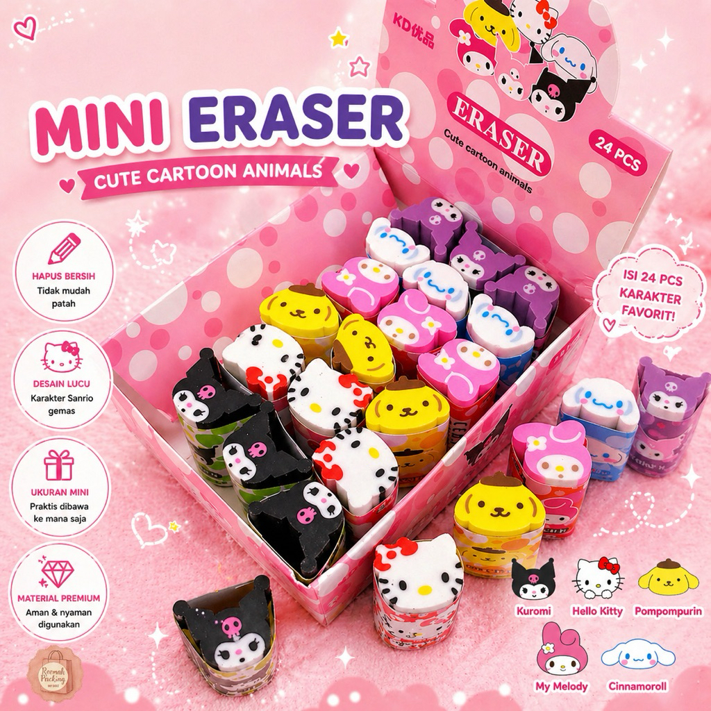 Penghapus mini karakter lucu/ eraser lucu kawaii anak sekolah
