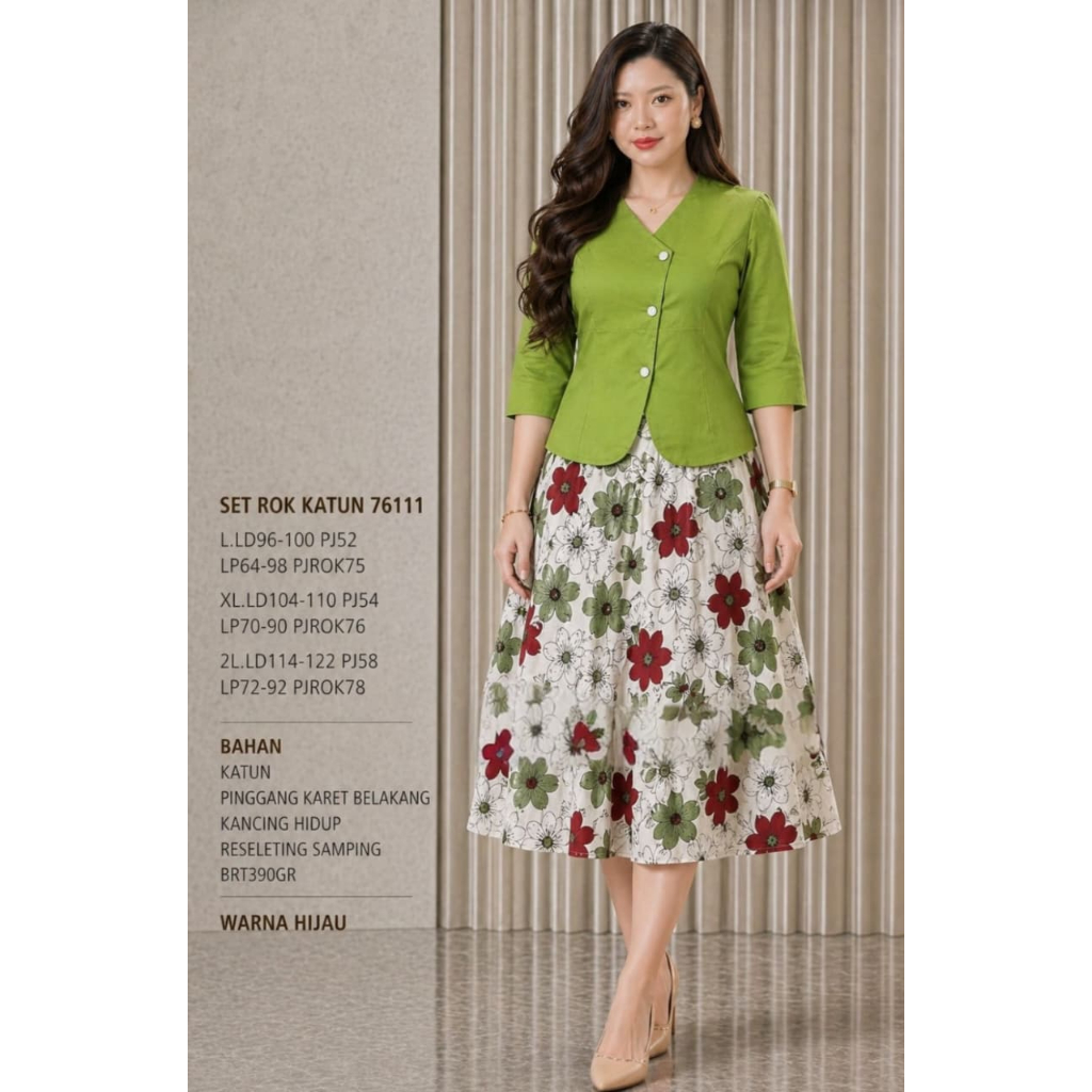 SET ROK WANITA DEWASA 76111 BAHAN KATUN TERSEDIA UKURAN STANDAR DAN JUMBO