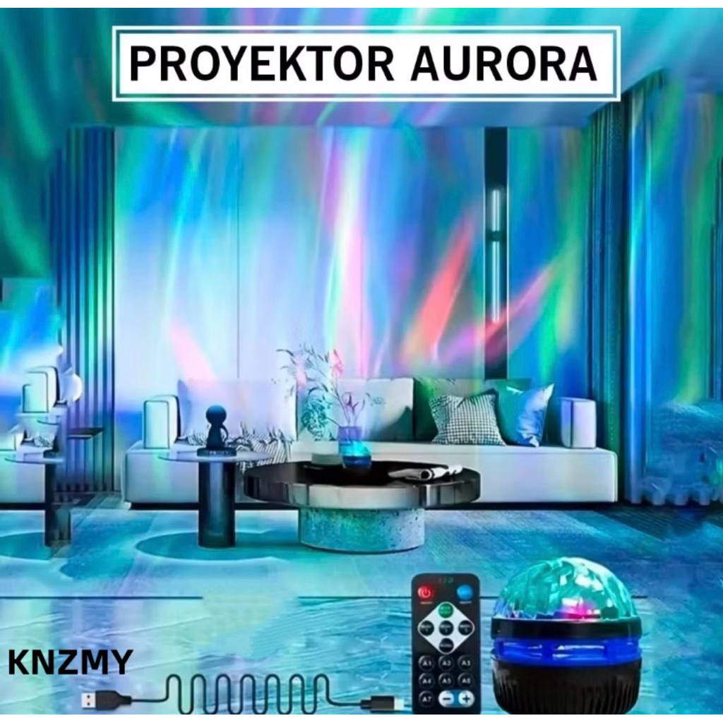 Lampu tidur proyektor Aurora Utara mini Lampu Galaksi Langit Aurora Lampu Tidur Lampu Disco + Remote