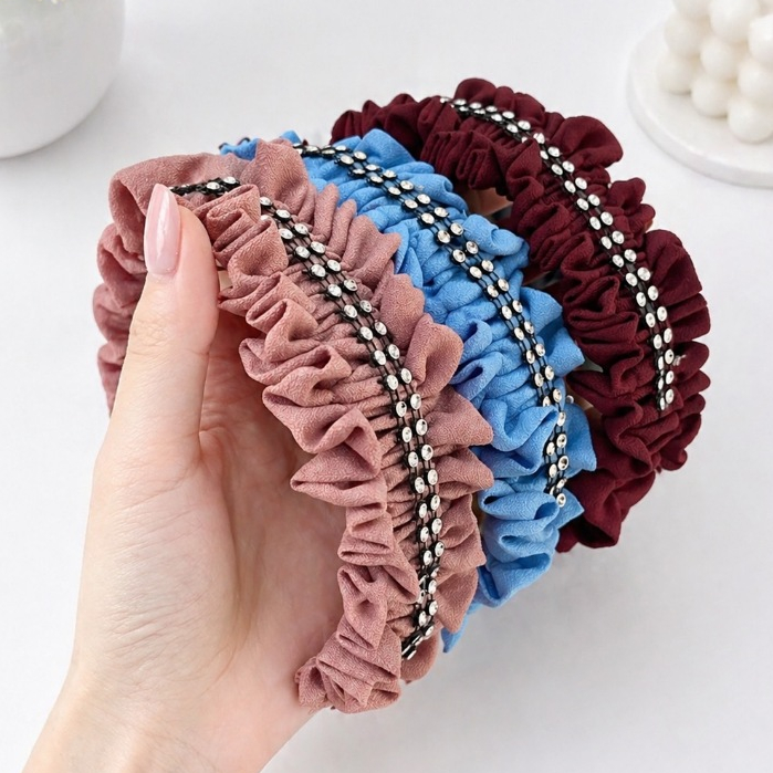 Lusinan 12Pcs Bando Kerut Nagita Mutiara Bando Mute Bandana Wanita Premium Headband Korean Style Ban