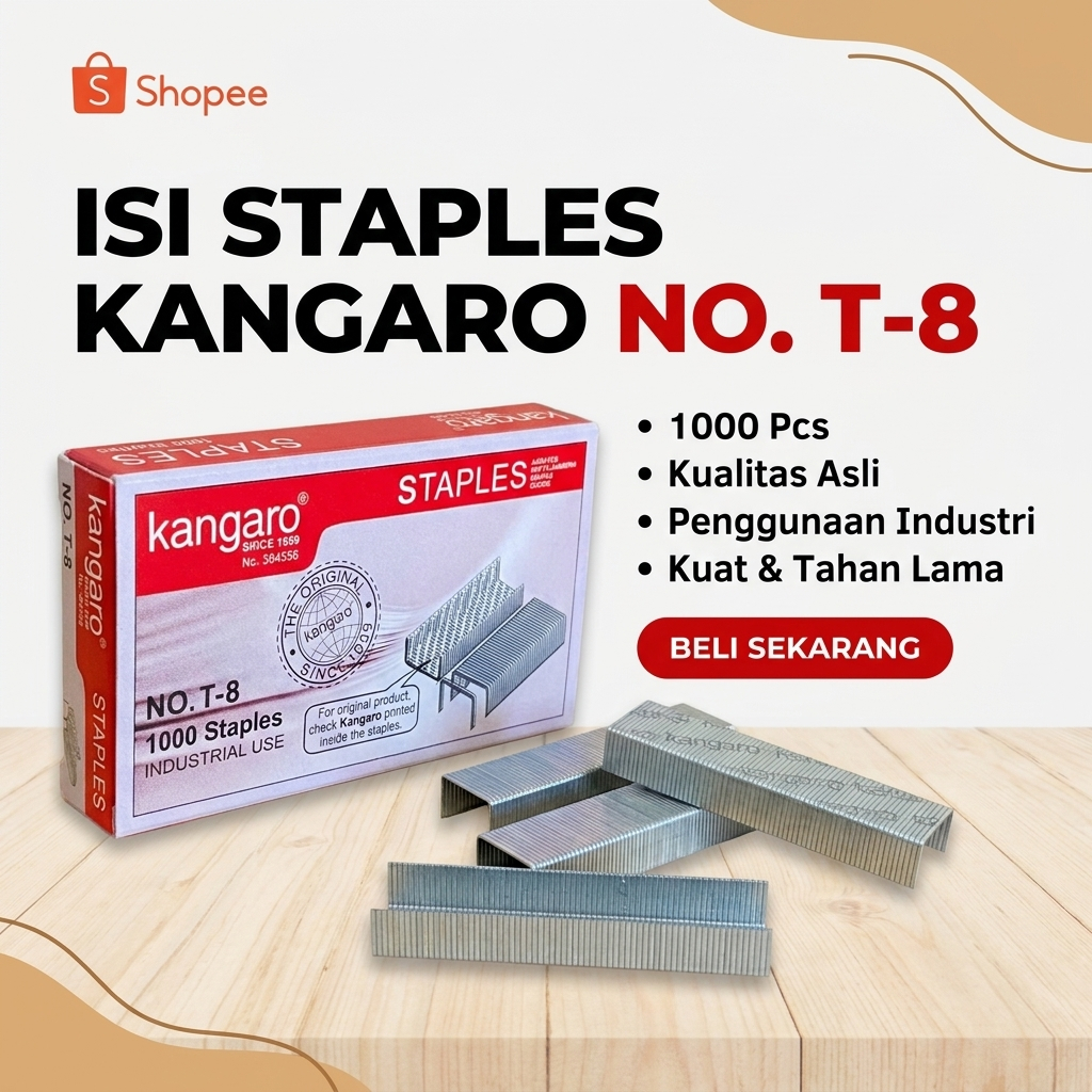Kangaro Staples T-8 Original - Refill Tembak Grapas Staples Manual Besi Chrome Mengkilap Kualitas Pr