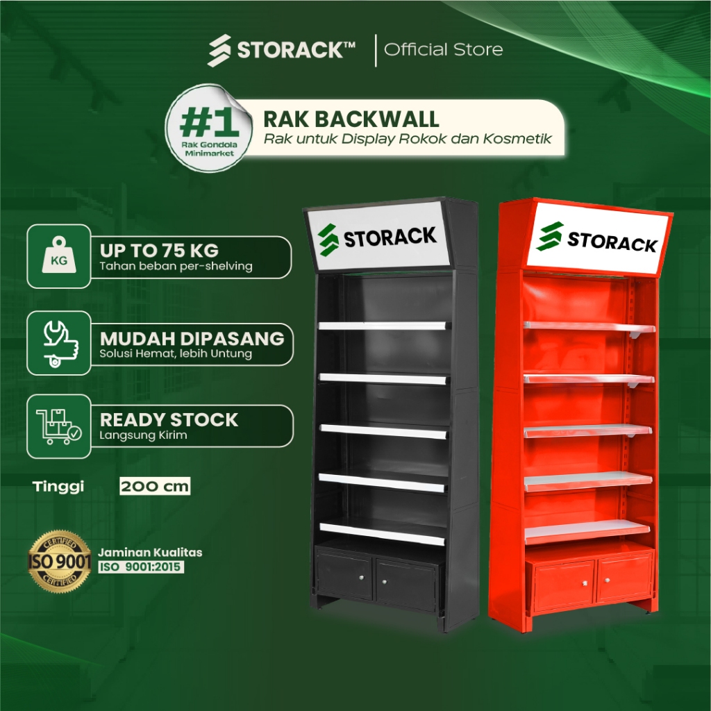 STORACK™ Backwall  Rak Rokok / Kosmetik Rak Display Minimarket Belakang Meja Kasir [Laci + Neon Box]