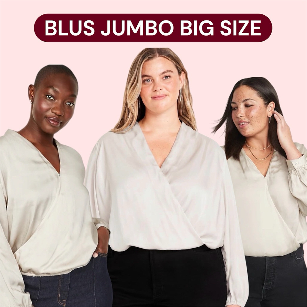 BLUS SATIN JUMBO BIG SIZE - ON SATIN WRAP BLOUSE