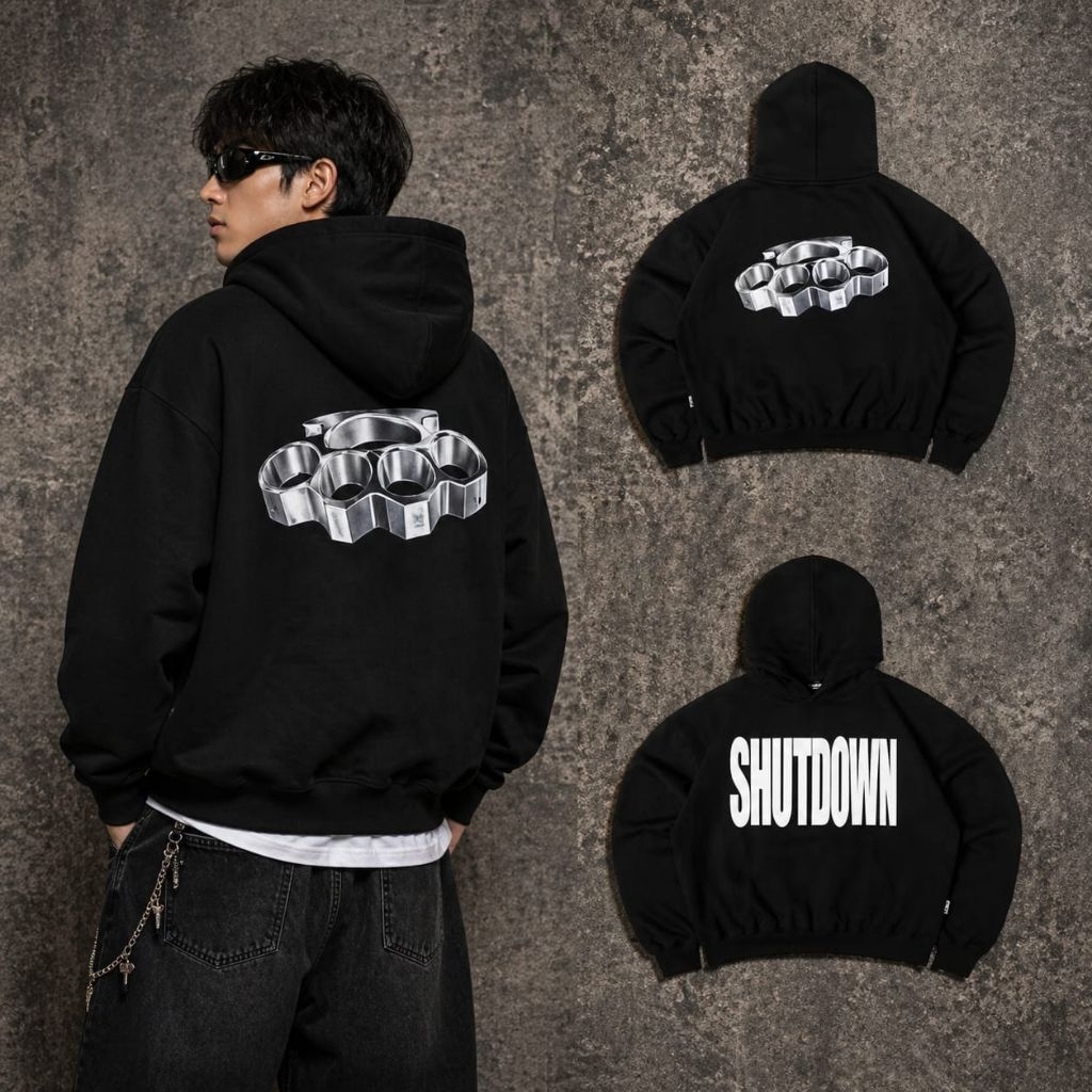Hoodie Snsb Artikel Shutdown Katun Fleece Hitam