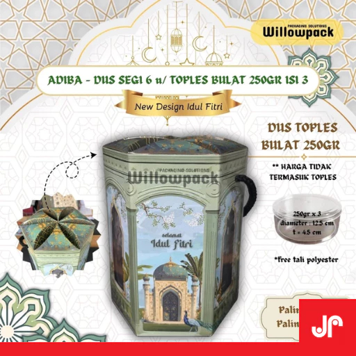 DUS IDUL FITRI ADIBA ISI 3 TOPLES BULAT 250gr BOX HAMPERS LEBARAN KARDUS KUKER KUE KERING