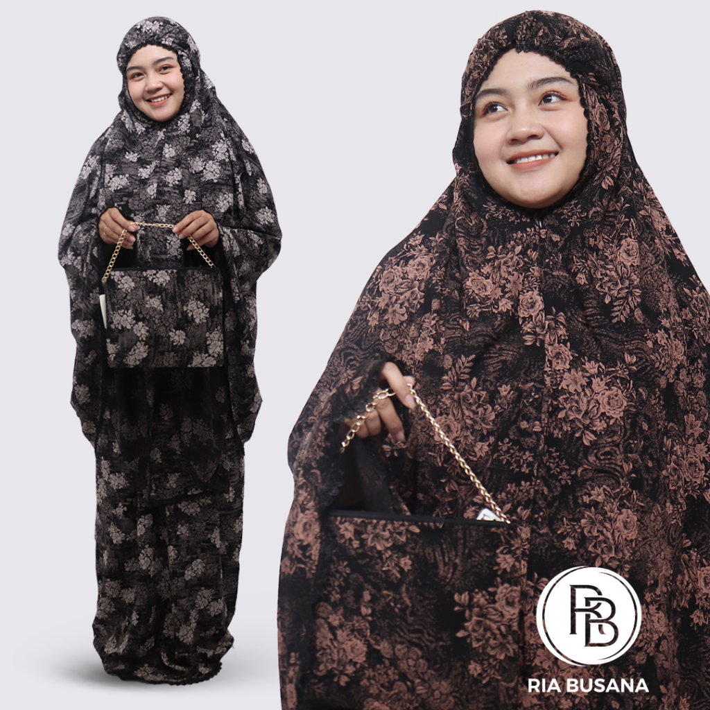 Ria Busana - Elnia - Mukena Wanita Motif Bunga Abstrak Rayon Premium Adem Art. KALISTA-LONCENG.FELIS