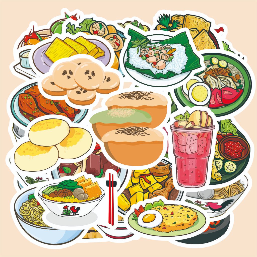 ( 50 pcs) cetak stiker satuan murah edisi INDONESIAN FOOD-cute/random stiker food lucu