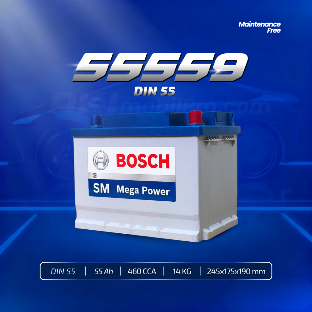 Aki Mobil Volkswagen Polo, New Golf | BOSCH BATTERY MF DIN 55 (55559) 55Ah CCA 460Amps Kering Bergar